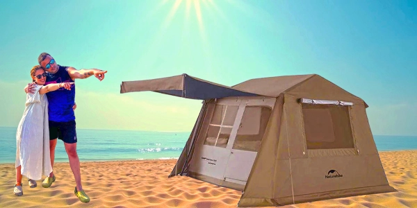 ⛺ بررسی کامل چادر نیچرهایک Village 6 تجربه آنباکس و نصب در کنار دریا